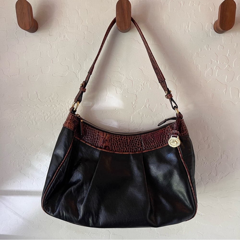 Brahmin Tucker Satchel in Tuscan Black and Pecan Melbourne Leather
